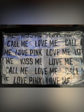 NWT PINK Victoria's Secret Iridescent Silver Tote with Black Text